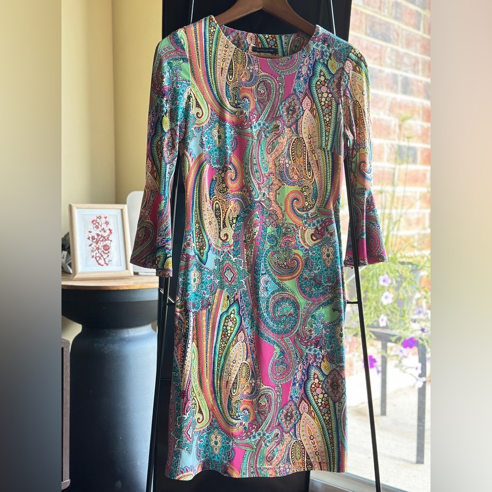 Tommy Hilfiger Colorful Sheath Dress with 3/4 Bell Sleeves